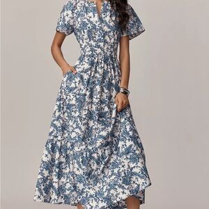Anthropologie/Maeve Sommerset Blue and White Floral Maxi Dress - 1X